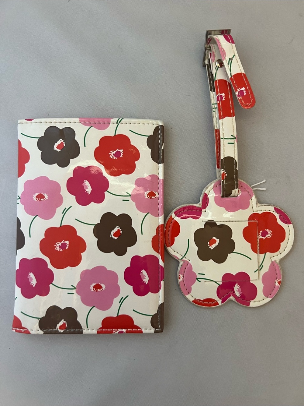 Floral Passport Holder & Luggage Tag Set - Pink, Red, Brown Flowers